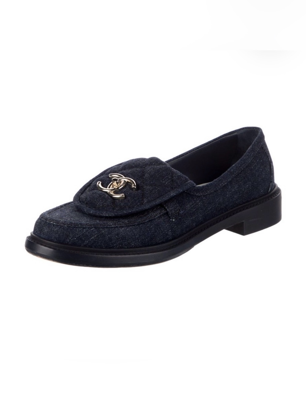 Chanel Denim Quilted CC Turnlock Moccasin Loafers